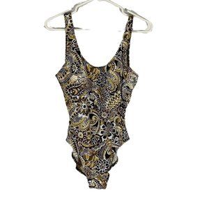 Aliana Womens Multicolor Floral Sleeveless Scoop Neck One Piece Swim Suit Sz 12